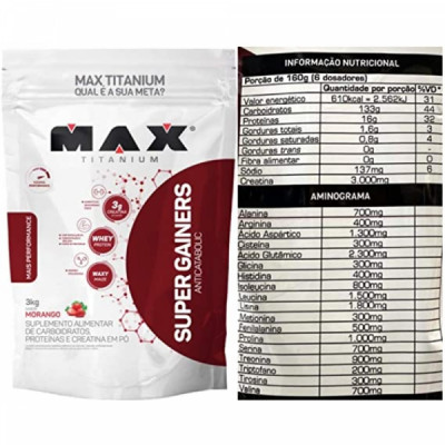 SUPER GAINERS 3KG MORANGO MAX TITANIUM