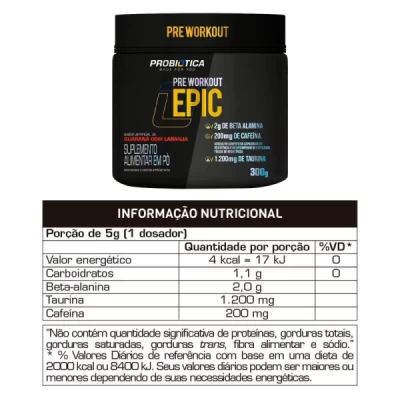 PRE TREINO EPIC GUARANA COM LARANJA 300G PROBIOTICA