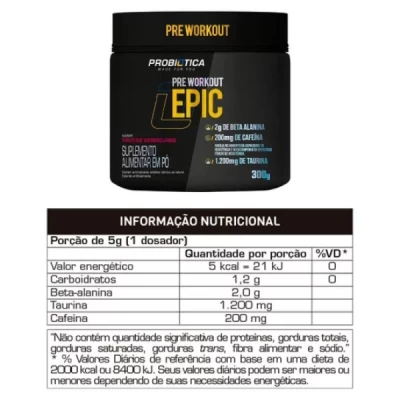 PRE TREINO EPIC FRUTAS VERMELHAS 300G PROBIOTICA