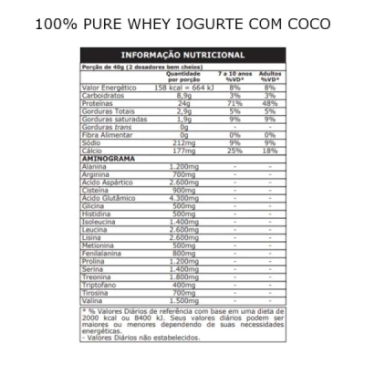 100% PURE WHEY 900G IOGURTE COM COCO PROBIOTICA POTE